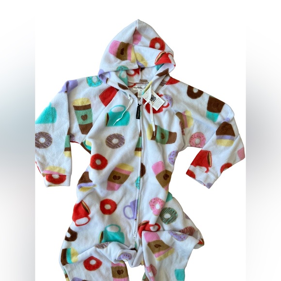 🌻NWT Forever Lazy Coffee & Donuts Onesie- Detachable Feet - Picture 4 of 12